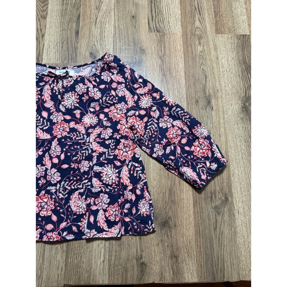 Old Navy Peplum Blouse Girl XL 14-16 Navy Blue Floral Kids Tiered Boho Excellent